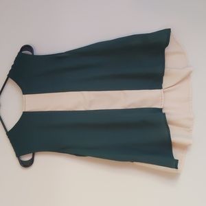 Dark Green and Cream color block ruffle work Tank Blouse